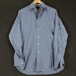 Lilly Pulitzer Shirt Mens Small Blue White Gingham Long Sleeve Cotton Button Up